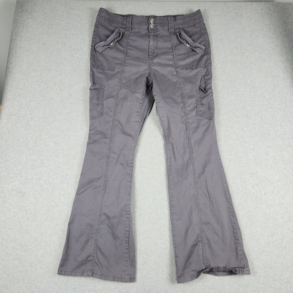 No Boundaries Cargo Pants Women XXL 20 Gray Y2K Utility Cotton Stretch Flare Leg